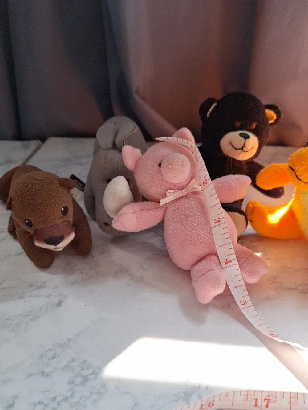 Plush Animal Toy Set - Pk Puppet Pig, Blck Bear, Gry Rhino, Brn Otter ,Org Dino
